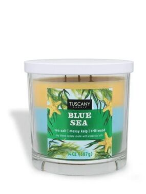 Tuscany Blue Sea 3-Wick Soy Blend Candle — Blue, Yellow, Green